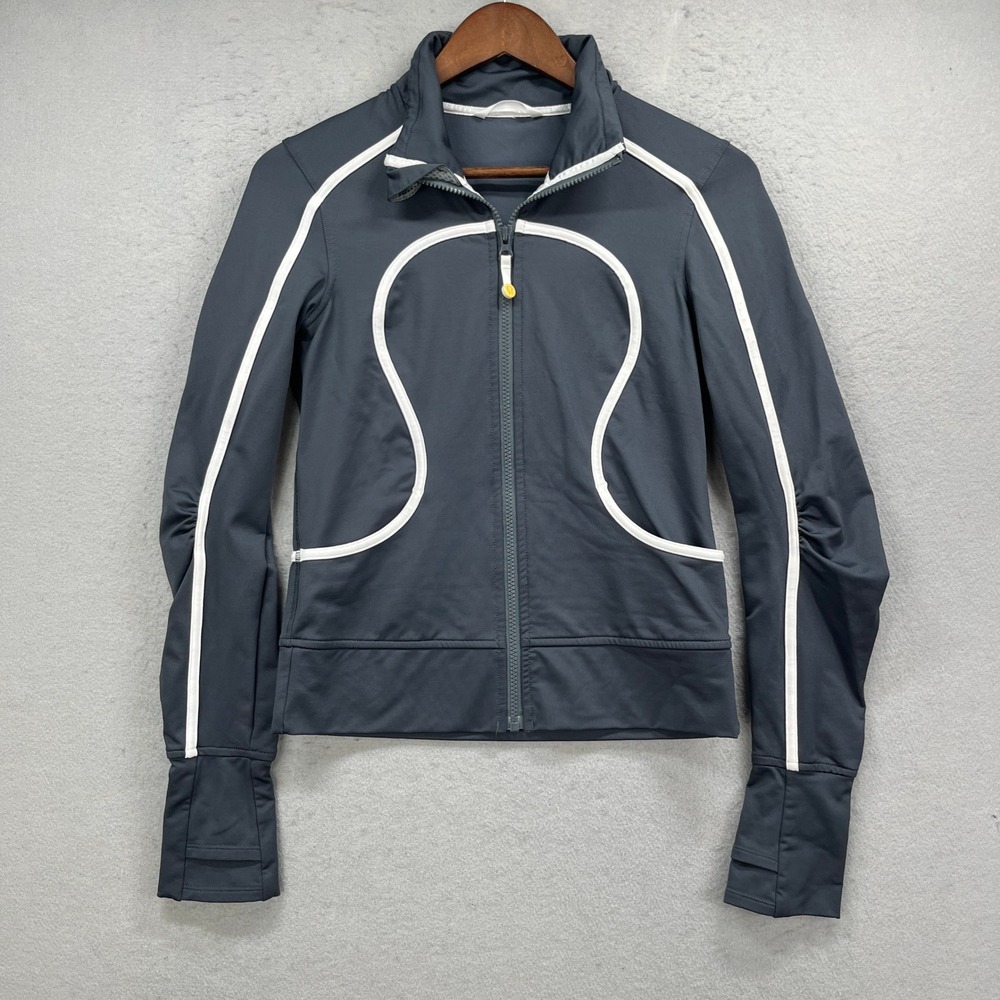 Lululemon Define Jacket Womens 4 Gray Full Zip Contrast Stripe Athleisure Active